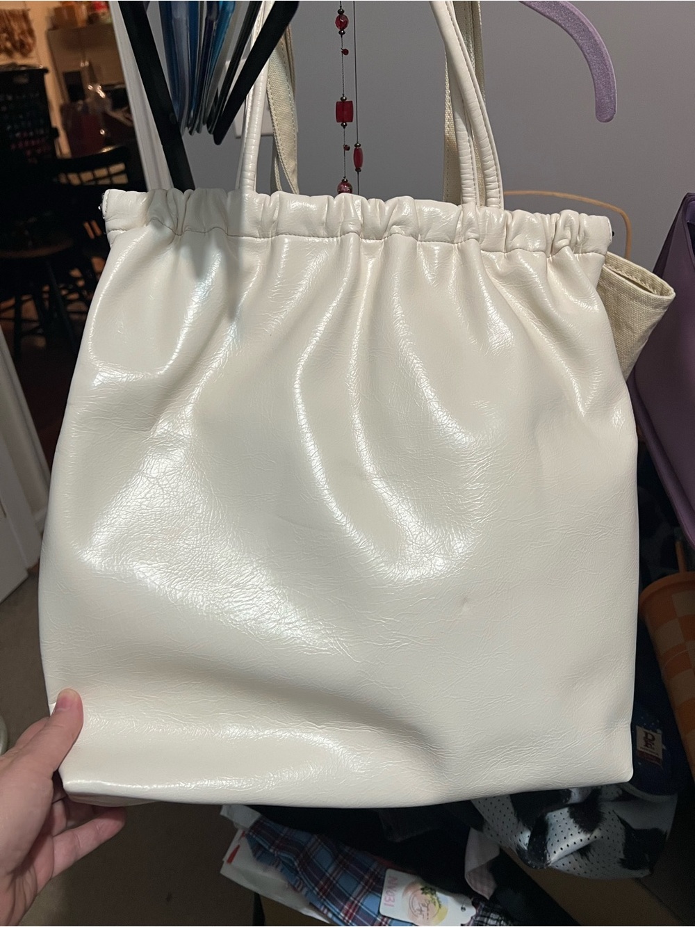 Classic Gathered Top Tote Bag in Ivory